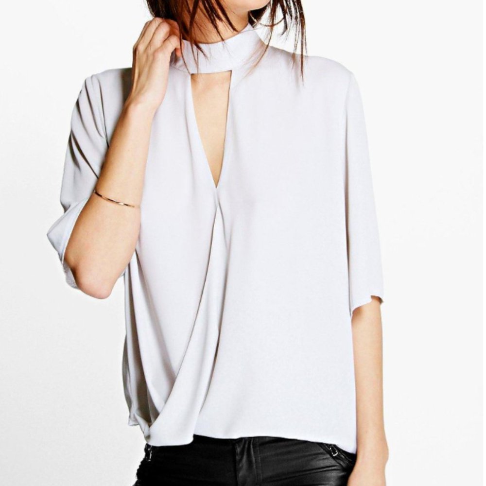 Boohoo grey crepe blouse